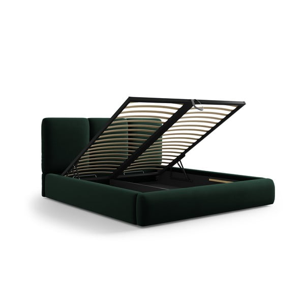 Sötétzöld bársony kárpitozott ágyneműtartós franciaágy ágyráccsal 200x200 cm Brody – Mazzini Beds-image-3