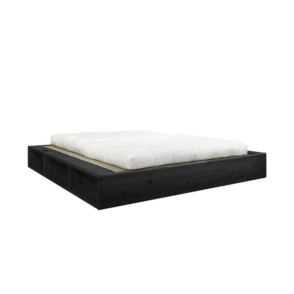 Ziggy fekete kétszemélyes tömörfa ágy fekete Comfort futon matraccal és tatamival, 160 x 200 cm - Karup Design