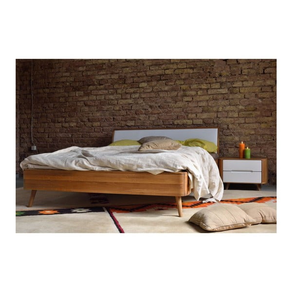 Fehér-natúr színű tölgyfa franciaágy 160x200 cm Ena – Gazzda-image-4