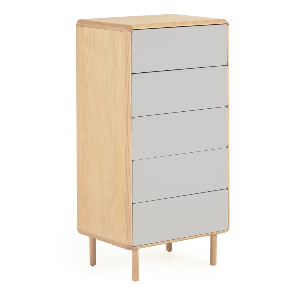 Szürke-natúr színű komód kőrisfa dekorral 60x117x42 cm Anielle Kave Home