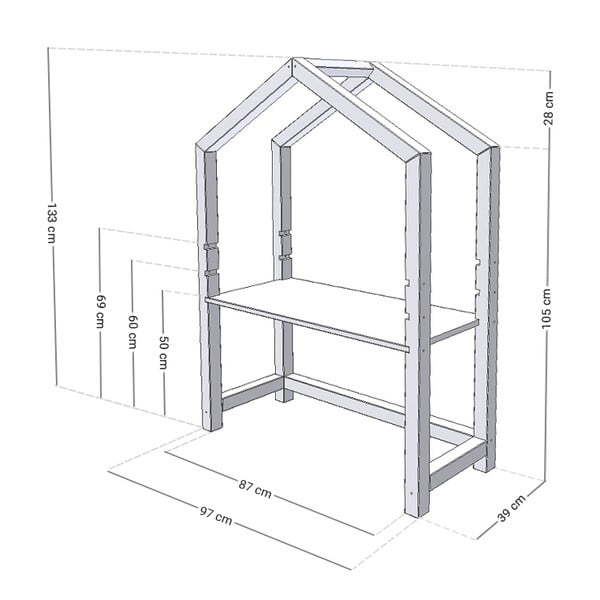 Stolly fehér házikó formájú fa asztal, 97 x 39 cm - Benlemi-image-2