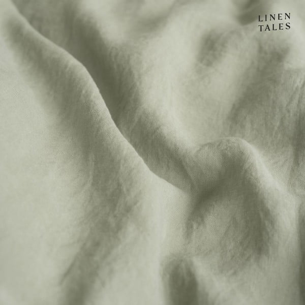 Világoszöld gumis len lepedő 140x200 cm Sage – Linen Tales-image-1