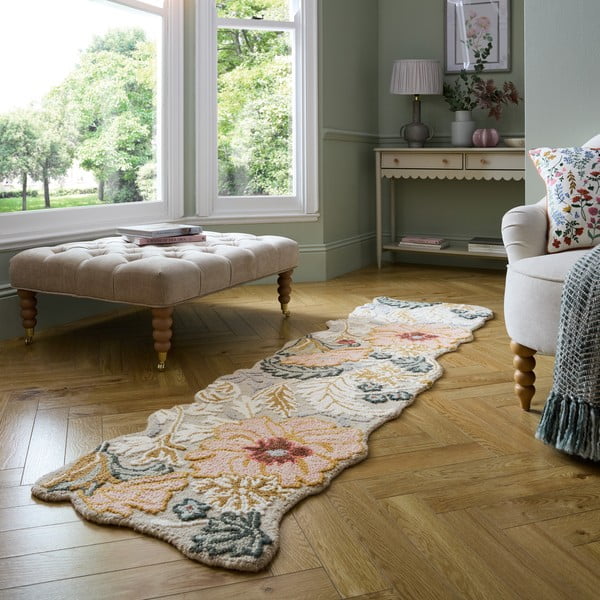 Világos rózsaszín kézi szövésű gyapjú futószőnyeg 60x230 cm Daphne Shaped Floral – Flair Rugs-image-1
