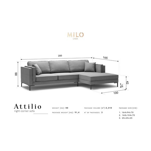 Attilio sárga sarokkanapé, jobb oldali - Milo Casa-image-4