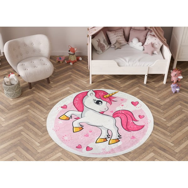 Rózsaszín mosható gyerek szőnyeg ø100 cm Pink Unicorn – Vitaus-image-1