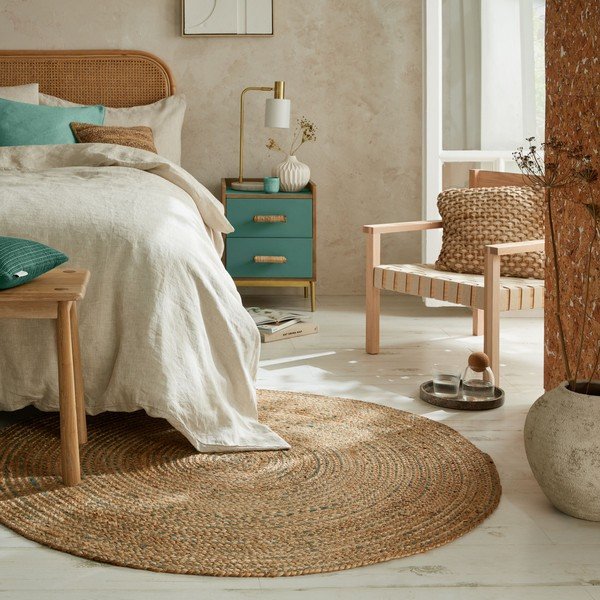 Kék-natúr színű juta kerek szőnyeg ø 133 cm Capri – Flair Rugs-image-1