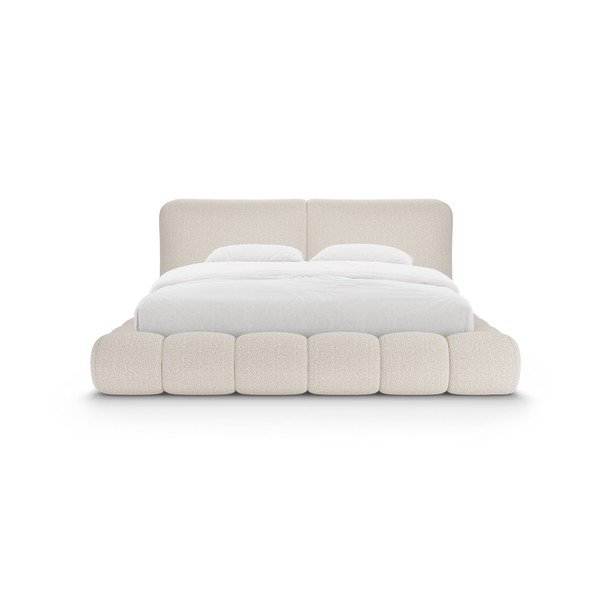 Bézs kárpitozott ágyneműtartós franciaágy ágyráccsal 160x200 cm Solange – Micadoni -image-4