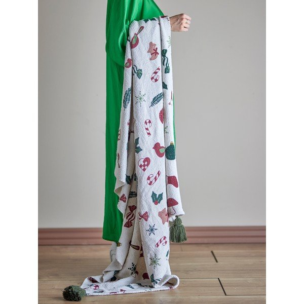 Fehér takaró karácsonyi mintával 130x160 cm Yule – Bloomingville-image-1