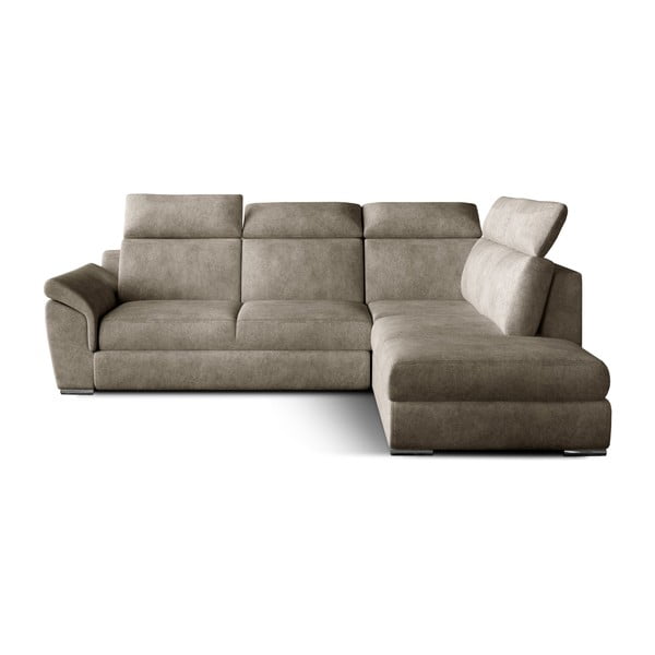 Bézs bársony kinyitható-tárolóhelyes sarokkanapé (jobb oldali-L alakú) Loreto – ELTAP