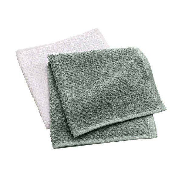 Fehér-zöld frottír pamut törölköző szett 2 db-os 50x50 cm Gourmet – douceur d'intérieur