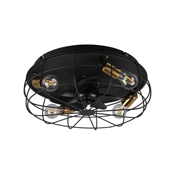 Matt fekete mennyezeti lámpa távirányítóval-ventilátorral Trondheim – Trio