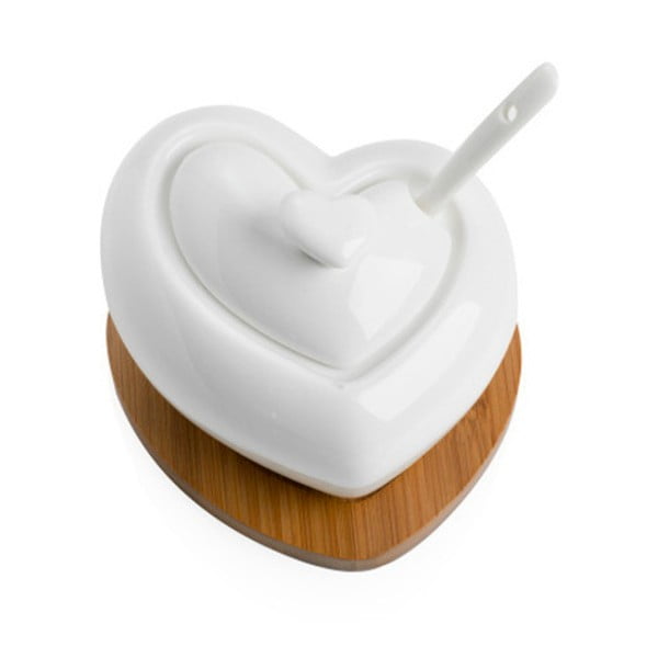 Heart porcelán cukortartó kiskanállal, bambusz alátéttel - Brandini-image-2