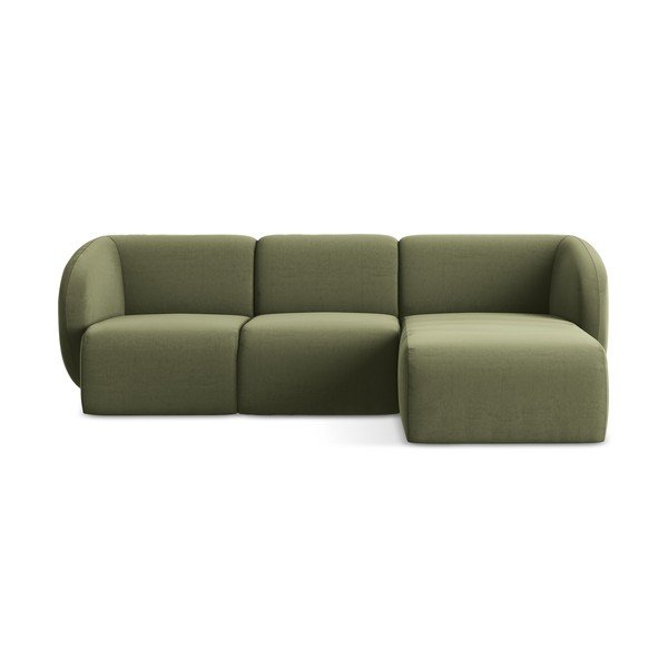 Zöld bársony sarokkanapé (jobb oldali-heverő résszel) Lani – Makamii