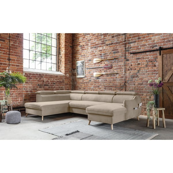 Bézs bársony kinyitható sarokkanapé (bal oldali-"U" alakú) Sweet Harmony – Miuform-image-4