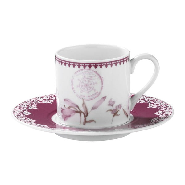 Rose Floral 6 db-os porcelán csésze és csészealj készlet, 50 ml - Kutahya