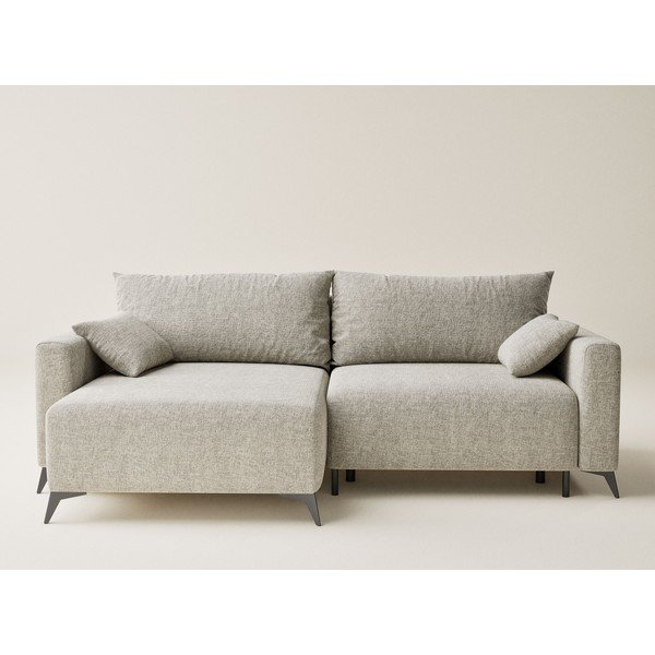 Bézs zsenília kinyitható-tárolóhelyes sarokkanapé (bal oldali-heverő résszel) Leon – Maison de Rêve-image-2