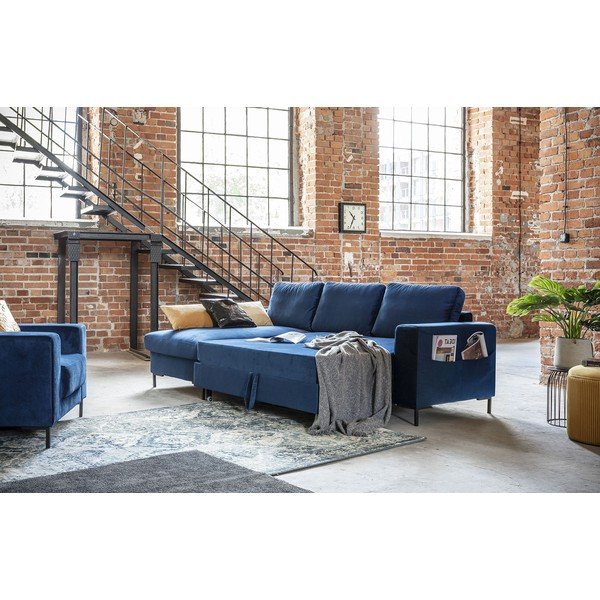 Lofty Lilly matrózkék kinyitható bársony sarokkanapé, bal oldali - Miuform-image-4