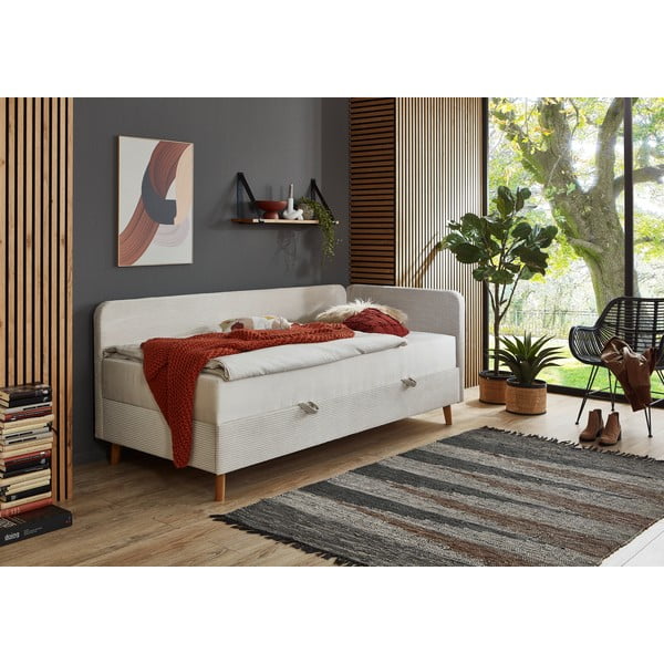 Bézs kárpitozott egyszemélyes ágy tárolóhellyel 90x200 cm Cabana – Meise Möbel-image-1