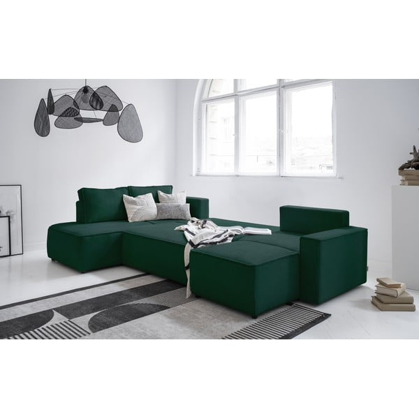 Sötétzöld kordbársony kinyitható sarokkanapé (bal oldali-U alakú) Brave Dave – Miuform-image-4