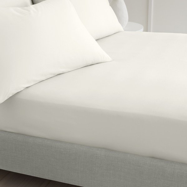 Krémszínű gumis pamut-perkál lepedő 90x190 cm Cotton Percale – Bianca-image-1