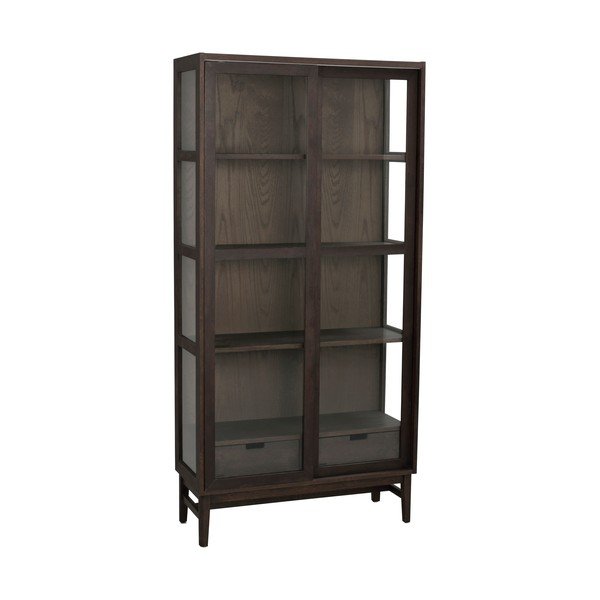 Barna tálalószekrény tolóajtóval, tölgyfa dekorral 100x203 cm Hazelton – Rowico-image-2