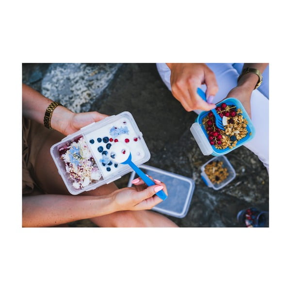 Kétrészes kék ételes doboz evőeszközökkel, 650 ml + 230 ml - Vialli Design-image-4