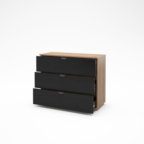 Fekete-natúr színű komód tölgyfa dekorral 100x80x40 cm Dennis – Marckeric-image-2