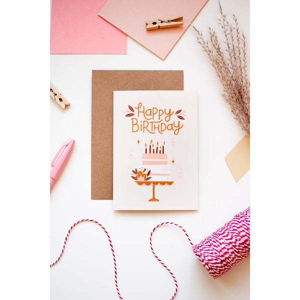 Happy Birthday szülinapi üzenőkártya újrahasznosított papírból, borítékkal, A6 - Printintin-image-1