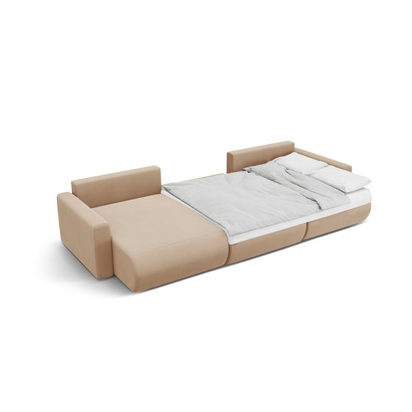 Világosbarna bársony kinyitható tárolóhelyes sarokkanapé (U alakú)  Belfast – Cosmopolitan Design-image-4