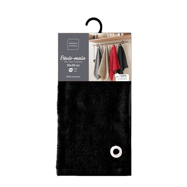 Fekete frottír pamut törölköző 50x50 cm Cuistot – douceur d'intérieur-image-3