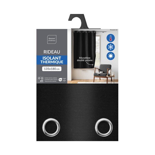 Fekete mikroszálas termo-dimout (részleges sötétítő) függöny 135x180 cm Micropolar – douceur d'intérieur-image-3