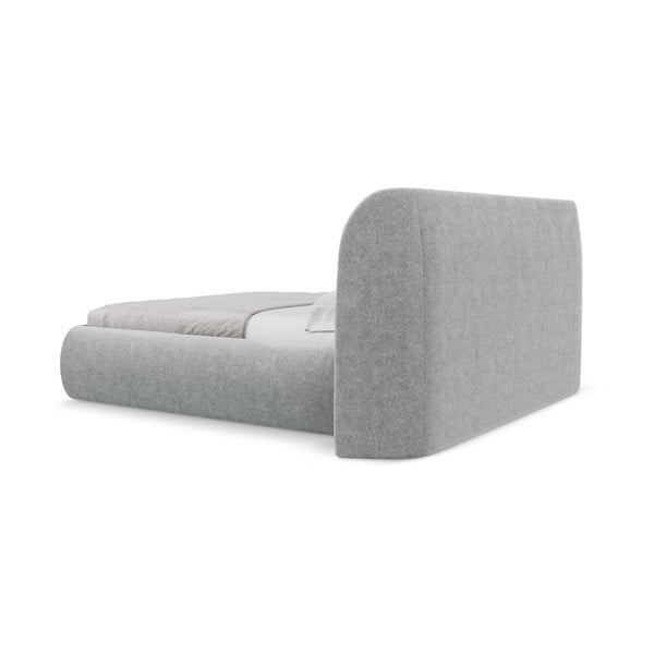 Világosszürke kárpitozott ágyneműtartós franciaágy ágyráccsal 160x200 cm Hauke – Makamii-image-4