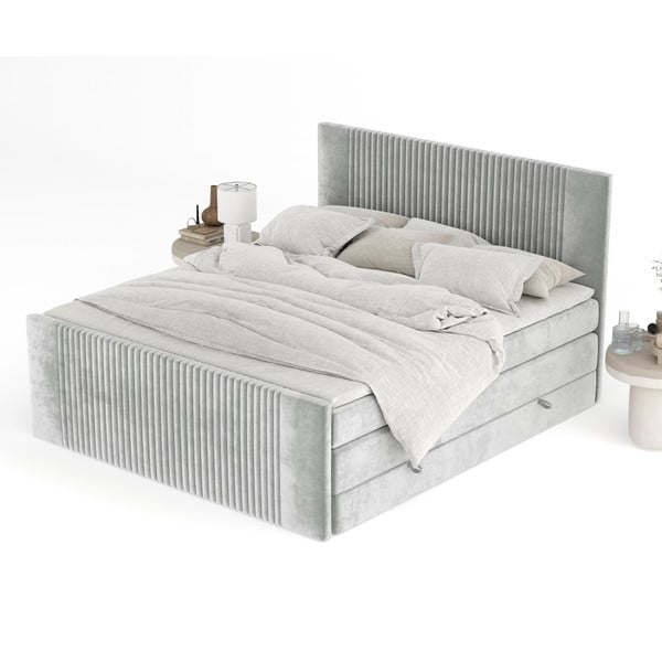 Világosszürke ágyneműtartós boxspring ágy 200x200 cm Bergamo – Maison de Rêve-image-3