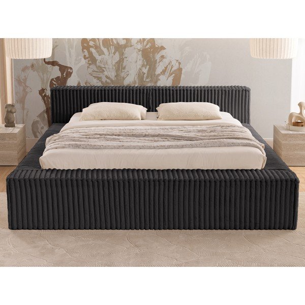 Fekete kárpitozott ágyneműtartós franciaágy ágyráccsal 140x200 cm Cloe – Ropez-image-4