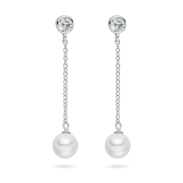 Elegance függő gyöngyös fülbevaló cirkóniával, magasság 4,6 cm - Pearls of London