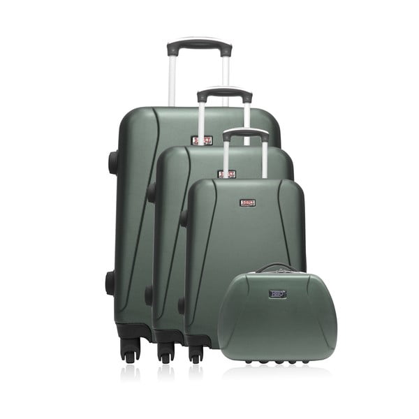 Lanzarote-C 4 db-os zöld gurulós bőrönd szett, táskával - Hero