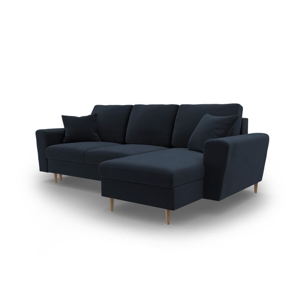 Sötétkék bársony kinyitható tárolóhelyes sarokkanapé Kyoto – Cosmopolitan Design-image-4
