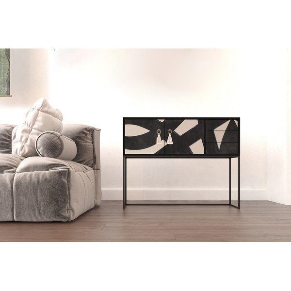 Fekete-bézs alacsony komód 113x92 cm Freya – Really Nice Things-image-3