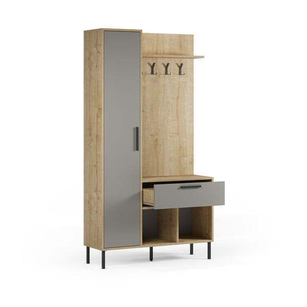 Zöld-natúr színű előszoba bútor tölgyfa dekorral 108x195x35 cm Heidy – Marckeric-image-4