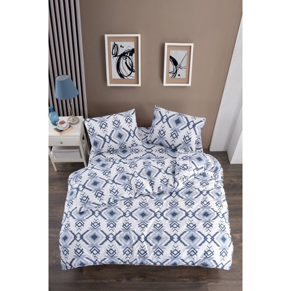 Fehér-kék háromrészes egyszemélyes hosszabbított ágyneműhuzat lepedővel 160x220 cm Geometric – Mila Home-image-1