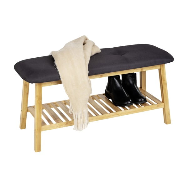 Fekete-natúr színű bambusz ülőkés cipőtartó Ecori – Wenko-image-2