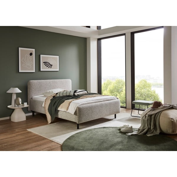 Bézs kárpitozott ágyneműtartós franciaágy ágyráccsal 180x200 cm Primo – Meise Möbel-image-1