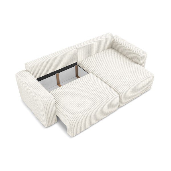 Krémszínű kordbársony kinyitható-tárolóhelyes sarokkanapé (jobb oldali-heverő résszel) Kona – Makamii-image-4
