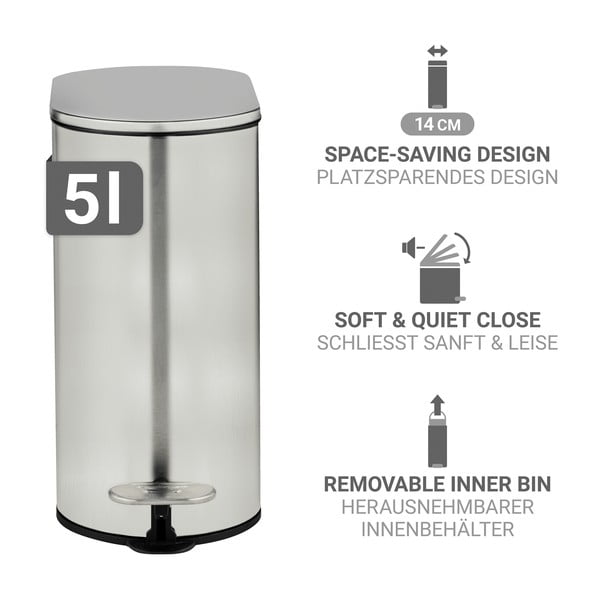 Matt ezüstszínű rozsdamentes acél pedálos szemetes 5 l Collungo – Wenko-image-2