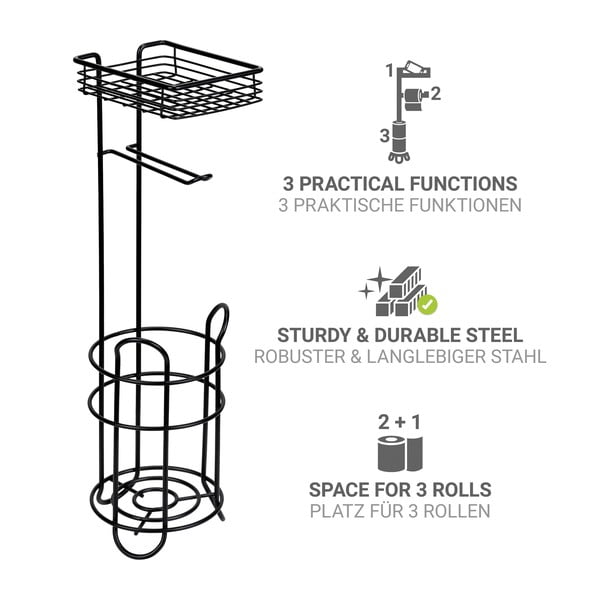 Fekete acél WC-papír tartó állvány – Wenko-image-2
