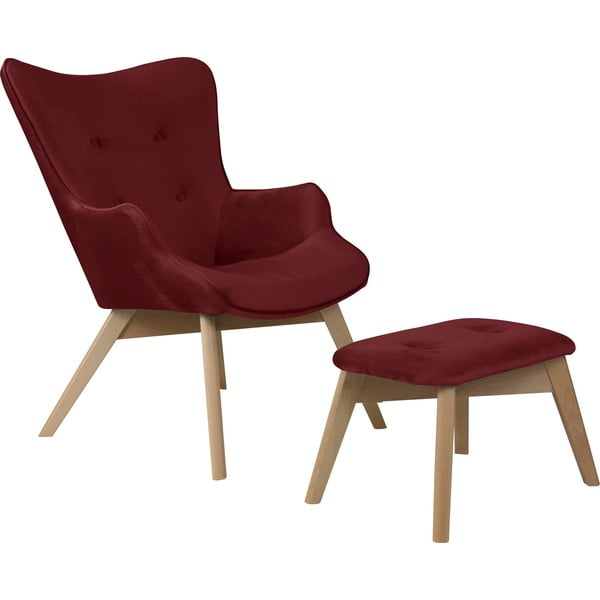 Piros bársony fotel lábtartóval Niko – Ropez