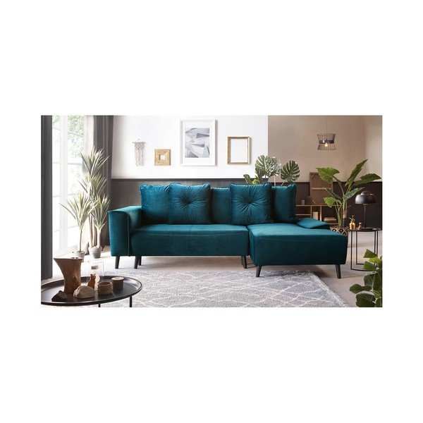 Hera Bis petróleum zöld bársony kinyitható sarokkanapé, jobb oldali - Bobochic Paris-image-4