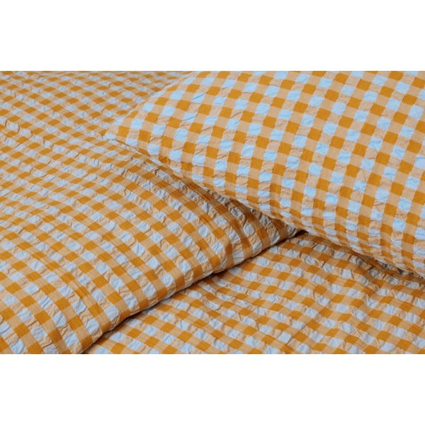 Okkersárga-világoskék egyszemélyes krepp ágyneműhuzat 140x200 cm Bæk&Bølge – JUNA-image-1