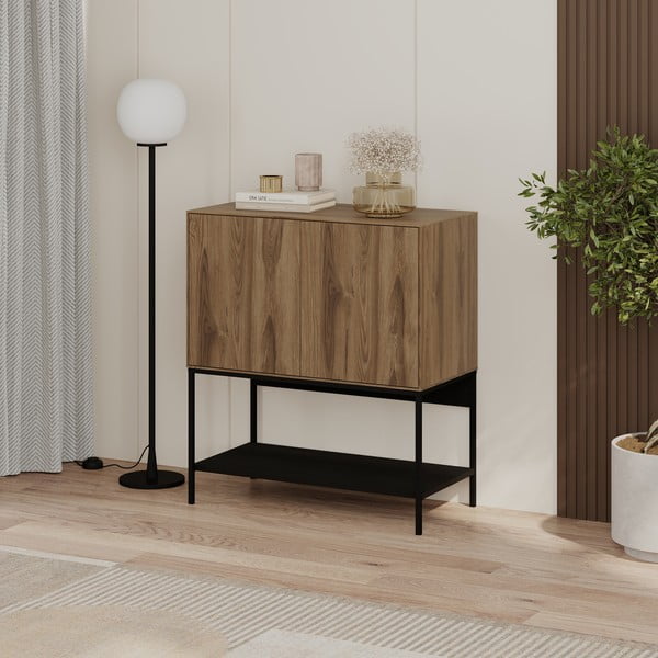 Fekete-natúr színű szekrény tölgyfa dekorral 80x90x40 cm Amira – Marckeric-image-1