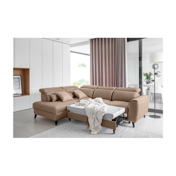Világosbarna bársony kinyitható-tárolóhelyes sarokkanapé (bal oldali-L alakú) Noble – ELTAP-image-4